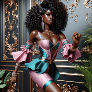 A full-body image of a vibrant African American woman striking a...