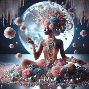 "Create an image of a majestic light skin Hawaiian woman whose f...