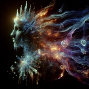 Create a 2.5D masterpiece portrait of a time-weaving oracle, the...