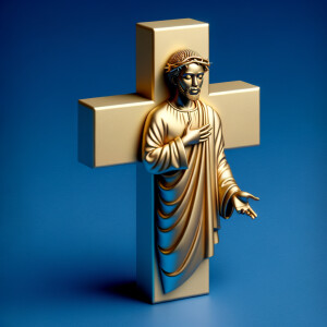 make 3-D realistic gold cross, African-American, Jesus, playing...