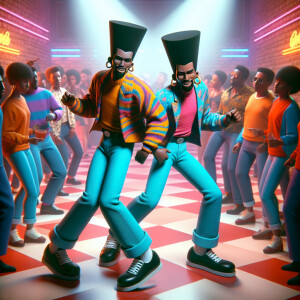 3-D image of two African-American males dancing simultaneously i...