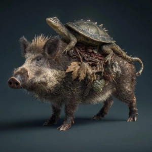 Wild boar with an alligator tail, snapping turtle shell, and fro...