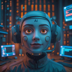 ai face as computer terminal picture as ASCI symbols