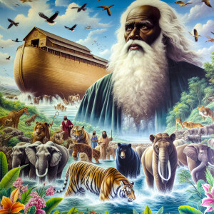 A close-up and detailed wall painting focusing on Noah, depicted...