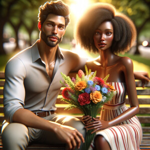 A photorealistic scene captures a young African American couple...