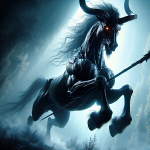 evil centaur. Its eyes burn with a cruel intelligence, and its c...