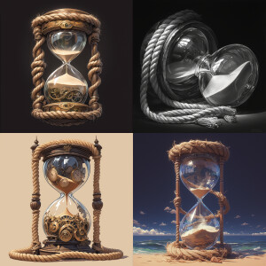 Side view, Hourglass, glass, the sand inside is halfway through....
