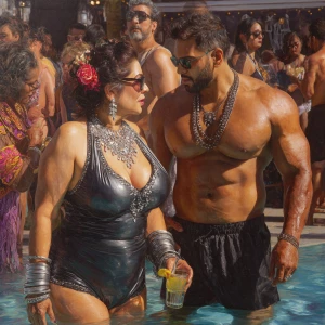 Hyperrealism oil painting,
a punjabi  curvy mother in law, in he...