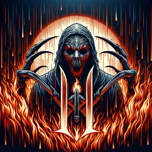 horrorcore effect image of venom standing in a firey heavy rain...