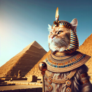 A cat in ancient Egypt dressed like an ancient Egyptian, queen