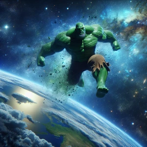 Imagine Hulk dropping from outer space and coming towards earth