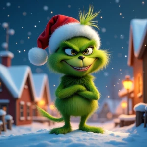 "Create a mischievous, festive character resembling the Grinch f...