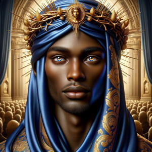 A hyper-realistic image of an African-American Jesus Christ, ser...