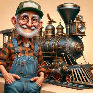 Funny and crazy caricature of a 95 year old American grandpa, ch...