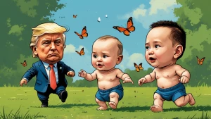 baby Trump, baby Putin and baby Elon Musk runs on the grass and...