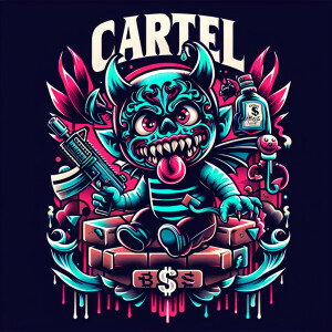 Design a logo with a stylized, animated cartoon baby demon influ...