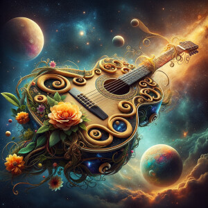 Visualize a stunning guitar that seems to be born from the very...