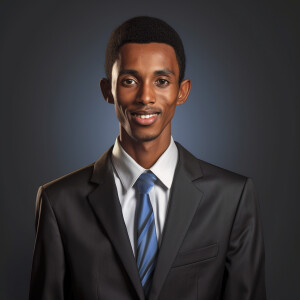 Create a portrait of a 24-year-old Somalian man who is extremely...