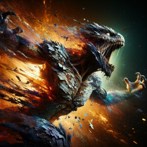 Creature shedding picking away shadowy scabs of  skin emerging v...