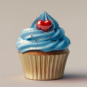 Create an image of a solitary cupcake featuring a voluminous swi...