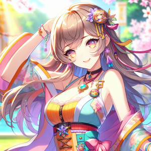 Generate an image of an alluring anime-style female character in...