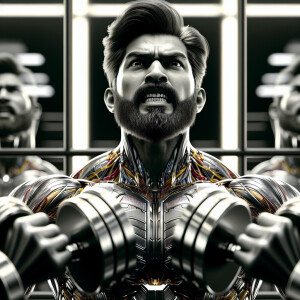 Create a 3D Ultrahigh hyper realistic picture of a guy working o...