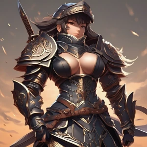 A female warrior clad in stylized, form-fitting leather armor.fu...