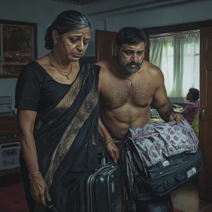 Realistic art style 1:1 ,a 54-year-old Gujarati aunty who works...