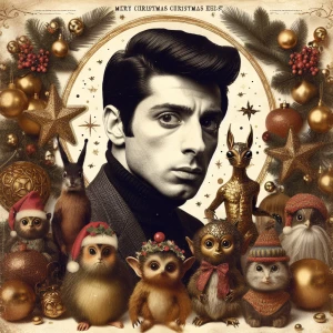 Create a whimsical, vintage 1960s-inspired Christmas scene featu...