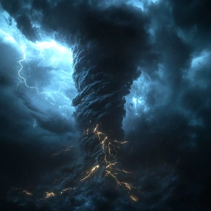 Terrible thunderstorm with lightning and rain and a tornado, int...