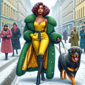a classy boss lady medium size African American, dressed in a Ye...