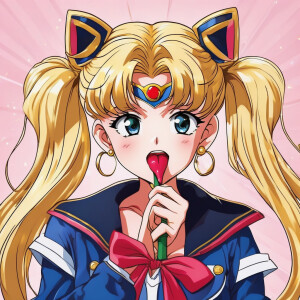 Sailor Moon licking a popsickle with a naughty teasing look