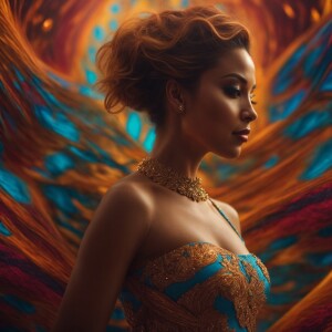 Create a 3D 8K UHD motion graphic of an alluring woman, acclaime...