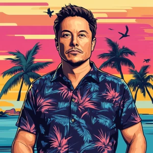 Elon Musk in GTA art style — Blue shirt — in the style of a Gran...