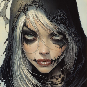Lady Death by J.Scott Campbell, no pupils in eyes