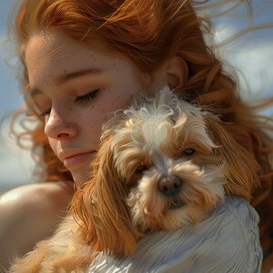 Photorealistic high resolution image. Light ginger haired woman...