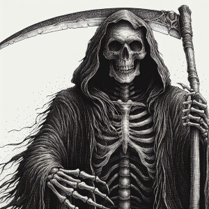 Ballpoint pen drawing of a grim reaper Full body figure
