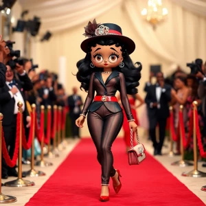 Black American Betty Boop with hazelnut, skin, and long wavy hai...