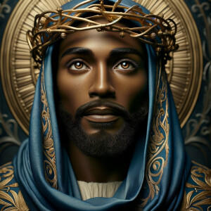 A hyper-realistic image of an African-American Jesus Christ, ser...