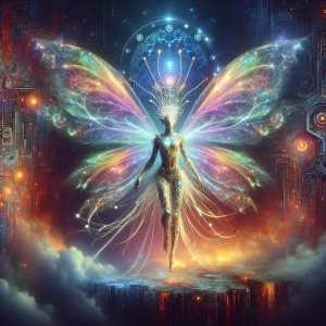 A shimmering post-modern dimensional drifter, glowing with ether...