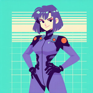 1990s anime screencap, girl a plugsuit, standing with hands on h...