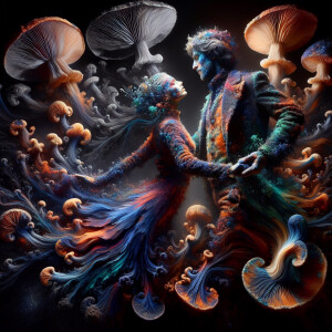Abstract Surrealistic Photograph of guy and girl painted as Fung...