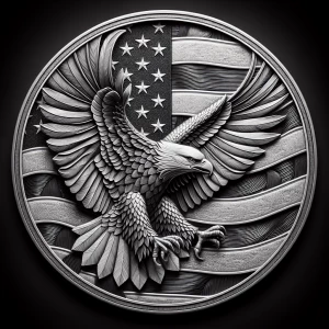 Design a high-contrast grayscale bas relief of an eagle with win...