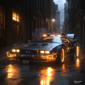 Create an image of a 1960s Aston Martin converted into a "Back t...