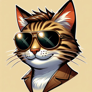 A cartoon of a male cat with sunglasses