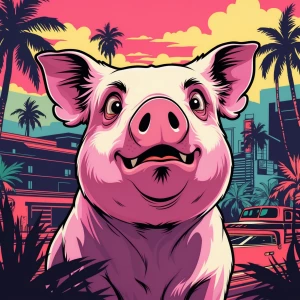 Moonpig, in the style of a Grand Theft Auto loading screen artwo...
