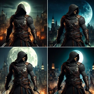 Batman in armor that resembles fantasy scale mail