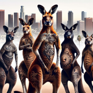 kangaroo with tattoos in LA with homies