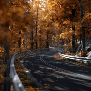 8K ultra photorealistic vertical 9:16 scene of a winding road cu...