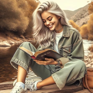 A digital airbrushed illustration of a beautiful 22-year-old hap...